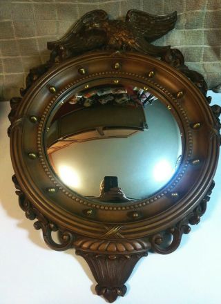 Vintage Round Convex Early American Eagle Captains Mirror By Syroco