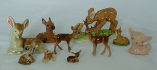 Group Of 10 Small Deer Figurines (one Occupied Japan,  One Wade)