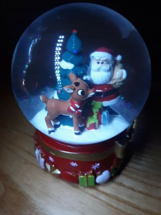 Rudolph The Red Nose Reindeer And Santa Christmas Musical Snow Globe Perfect