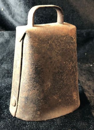 Vintage Bull Cow Bell Primitive Blacksmith Folded Wrapped Corners 4.  25 "