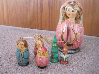 G.  Debrekht Russian Nesting Doll With 5 Ornaments Inside - Angel With Harp