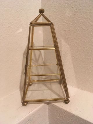 Vintage Glass & Brass Curio Cabinet Display Case Pyramid Great For Miniatures