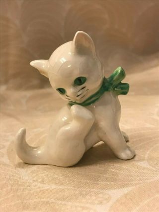 Vintage W Germany Goebel White Green Eyed Cat Kitten Figurine (a9)