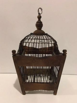 Wood And Metal Wire Brown Decorative Domed 12 1/2 " Bird Cage