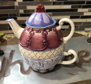 Sonoma Home Goods Purple Tea For One Ceramic Tea Pot W/lid And Cup.
