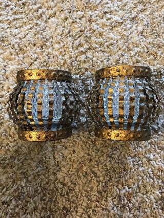 Vintage Home Interiors Brass Metal Candle Holders & Diamond Cut Cups (set Of 2)