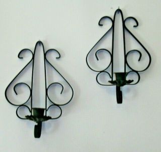 Two Black Wrought Iron Wall Hanging Votive / Tapered Candle Holders 9 " X 6 "