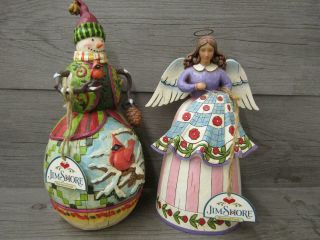 2 Jim Shore Heartwood Creek Statues Stitched With Love And Red On Snowy White