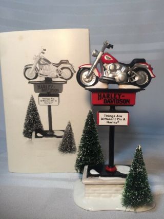 Dept 56 Harley Davidson Sign Snow Village Motorcycle Ceramic 1997 Fat Boy