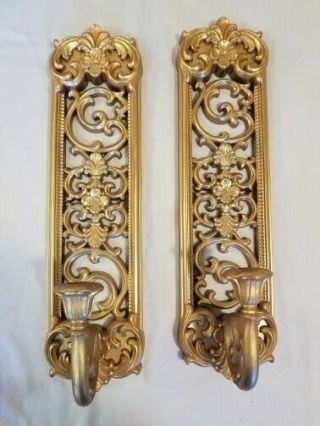 Vintage - Gold Colored - Plastic Candle Holder Wall Sconce Set Of 2
