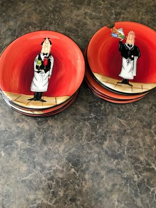 Certified International Dinner Is Served Small 5 " Diam Plates Fat Chef Set Of 11