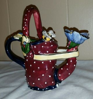 Blue Sky Heather Goldminc Watering Can Figurine Ceramic Butterfly Flowers 2002