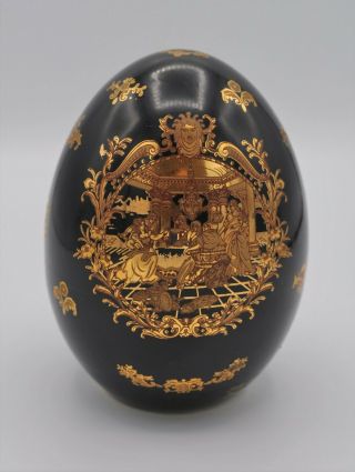 Limoges Black Gold Porcelain Large Standing Egg 4.  5”