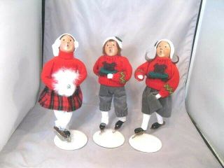 3 Byers Choice Caroler Ice Skaters Skating Signed By J.  Byers 1993 Made Usa