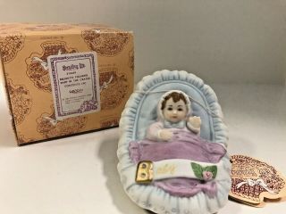 Enesco Growing Up Birthday Girl Porcelain Figurine Baby In Cradle 510459 1987