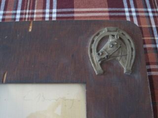Antique Wood Picture Frame Horse Racing Riding Print Jockeys Appliques on Frame 5