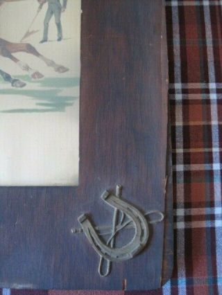 Antique Wood Picture Frame Horse Racing Riding Print Jockeys Appliques on Frame 6
