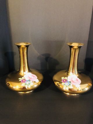 Noritake M Hand Painted Gold Vases With Floral Design Porcelain Made In Japan
