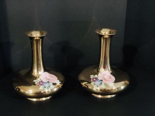 Noritake M Hand Painted Gold Vases With Floral Design Porcelain Made In Japan 2