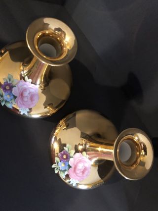 Noritake M Hand Painted Gold Vases With Floral Design Porcelain Made In Japan 5