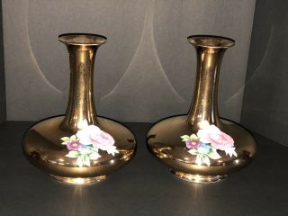 Noritake M Hand Painted Gold Vases With Floral Design Porcelain Made In Japan 6