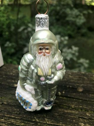 1900 To 2000 Christopher Radko 2 Sides Space Suit Santa Ornament Silver & Blue