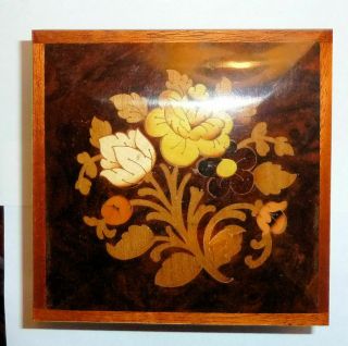 Floral Burled Walnut Music Box Plays Karen Carpenter ' s For All We Know 1970s 2