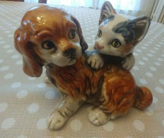 Vintage Puppy Dog Kitty Cat Enesco Figurine Japan E9404 Euc