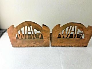 Vintage Arts And Crafts Copper Bookends With Initials / Letters