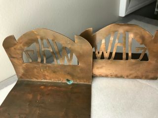 Vintage Arts and Crafts Copper bookends with Initials / Letters 2