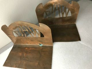 Vintage Arts and Crafts Copper bookends with Initials / Letters 5