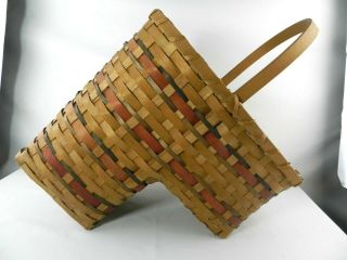 Handmade Woven Wood Wicker Stair Step Basket With Handle 15 " Long