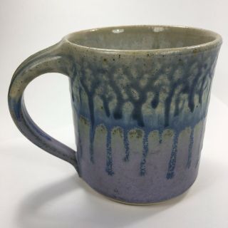 Obranovich Pottery Texas Handmade Stoneware Coffee Mug Cup Blue Drip Glaze