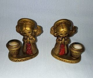 Praying Angels Candlestick Candle Holders Set 4 " Tall Norfolk Gold Red Color
