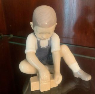 Vtg Bing & Grondahl B&g " Boy Playing With Blocks " Porcelain Figurine 2306
