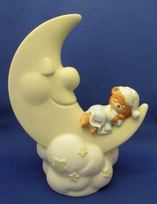Teddy Bear Sleeping On The Man In The Moon Ceramic Figurine - 1982 Enesco