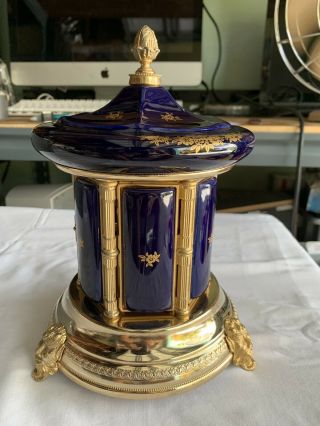 Vintage Italian Porcelain Cobalt Blue&gold Music Box Carousel Cigarette Holder