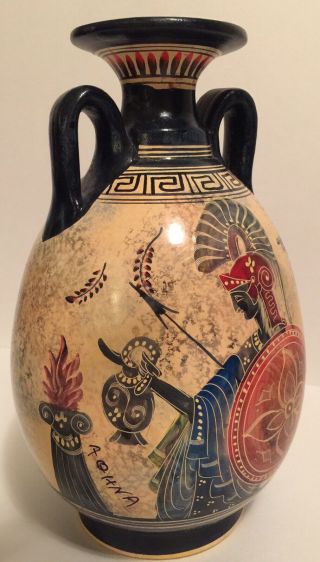 Ceramic Vase Pot Pottery Greek black - figure Painting Goddess Athena Handmade 7