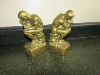 Vintage Solid Brass The Thinker Bookends Statues 7 1/2 " 6 Pounds
