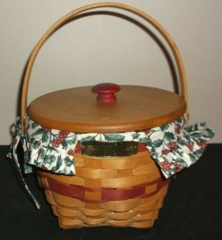 Longaberger 1994 Christmas Green Jingle Bell Basket With Liner Protector Lid