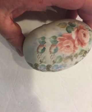 Vintage Hand Painted Ceramic Decorative Egg Roses 3 1/2 " Tall