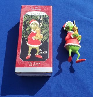 Hallmark Keepsake Dr.  Seuss The Grinch W/ Max Ornament Dated 1998 W/box