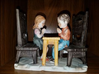 Norleans Japan Figurine Of Boy And Girl At Table Hands Folded In Prayer Vintage
