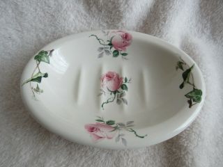 Vintage Oakes Designs Soap Dish Shabby Cottage Pink Roses Made In England
