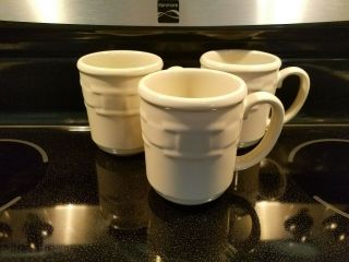 Longaberger Woven Traditions Pottery Ivory Mugs - Set Of 3 - Made In Usa