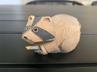 Ceramic Pottery Happy Raccoon W Fish Artesania Rinconada Made In Uruguay