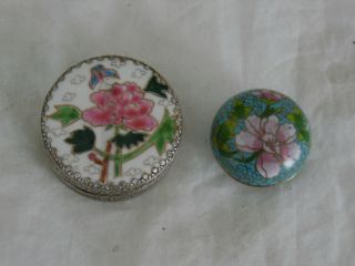 Flower Decorated Cloisonne Trinket And Makeup Box With Mirror 1 And 2in