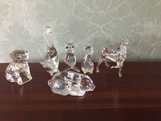 Set Of 6 Clear Glass Miniature Animal Figurines
