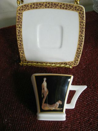 Art Deco Erte Letter L Expresso Cup / Saucer By Italian Ceramics - Wild Cats