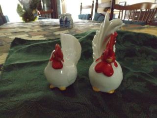 Vintage White Rooster And Hen Salt & Pepper Shakers.  Japan.  Very